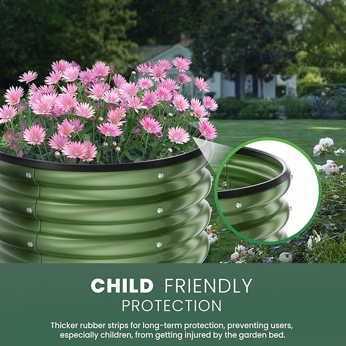 Round Galvanized Raised Garden Bed Kit, 3 Pcs 2 x 2 x 1ft Forest Green Galvanized Garden Boxes, Outdoor for Vegetables