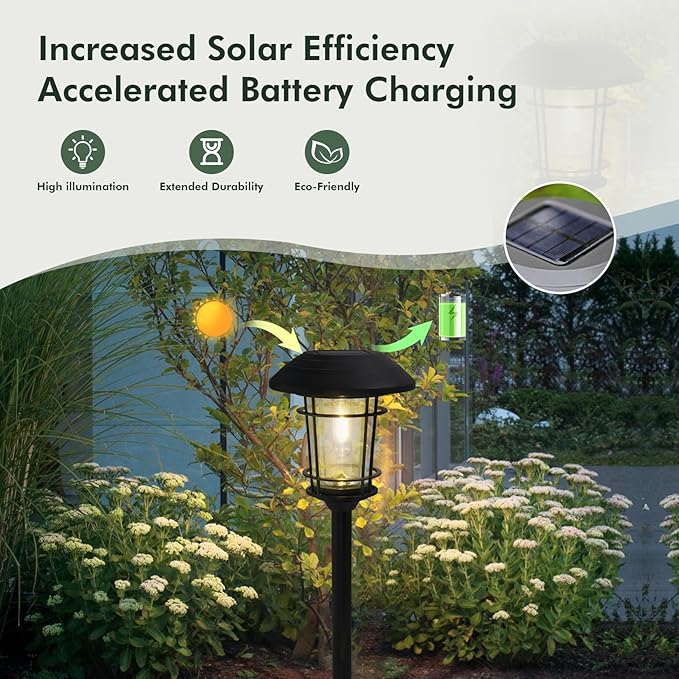 Grand patio Solar Outdoor Lights, 10 Pack, Glass Light Metal Pathway Light, Waterproof Landscape Lighting, Automatic Dusk and Dawn Sensor (Slate Gray)