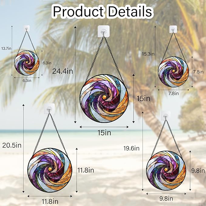 Stained Glass Window Hanging, Colorful Abstract Spiral Pattern Suncatcher for Doors Window Home Sun Catchers Decoration Mother's Day Birthday Gifts for Women, Men, and Mom 6.3 in