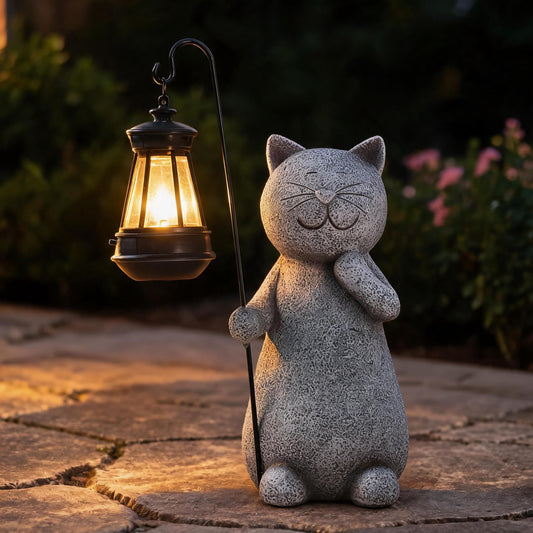 O-FarFarm Solar Cat Garden Statue - Outdoor Decoration Lights with Auto Night Sensor, Weatherproof Resin for Yard/Patio Decor, for Cat Lovers & Mothers Day Present