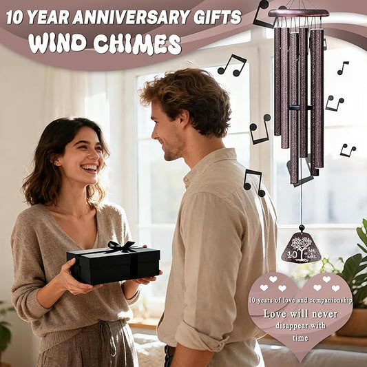 Fusui 10 Year Anniversary Wedding Gifts for Him Her Wife Husband Couple Wind Chimes 32", Ten Year Anniversary Tin Gift, Romantic 10th Anniversary's Romantic Decorations for Him Her Women Men