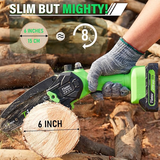 Tietoc Mini Chainsaw 6-Inch with 2 Batteries, Electric Saw, Stocking Stuffers Christmas Birthday Gifts Present for Men Dad Husband Gardener Adults, Cool Gadgets 2025
