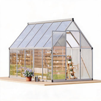 6x9 ft Outdoor Walk-in Greenhouse Aluminum Frame Polycarbonate Panel