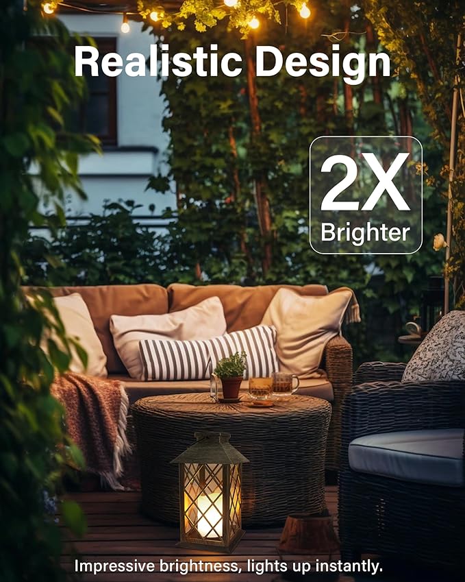 SHYMERY Solar Lantern,Outdoor Garden Hanging Lanterns,2 Pack 14 Inch Lasts 3X Longer 10 lumens Waterproof LED Flickering Flameless Candle Mission Lights for Table,Outdoor,Party Decorative