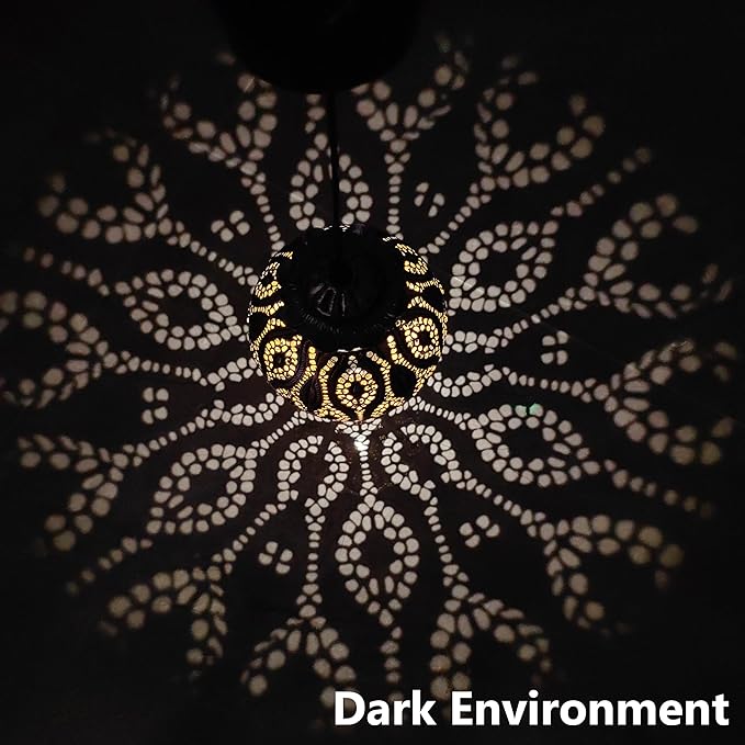 Moroccan Solar Lanterns Outdoor Waterproof Bronze Hanging Lanterns Outdoor Ramadan Garden Decor Gardening Gifts for Women Mom Grandma Solar Lights for Patio, Pathway, Yard, Porch, Backyard.