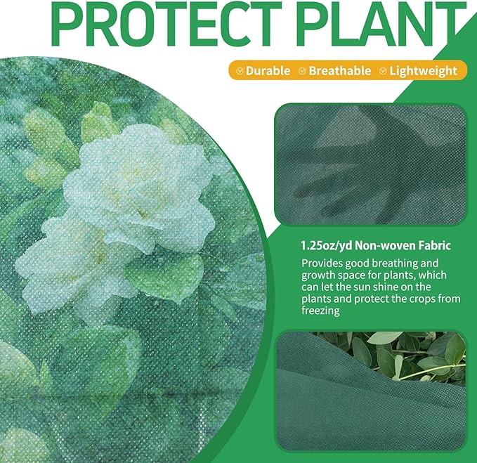 GUKULIVEL Plant Covers Freeze Protection, 10x33ft Green Frost Blanket for Winter, 1.23 oz/yd² Fabric, Premium Frost Protection Cover, Breathable Garden Row Covers for Outdoor Plants