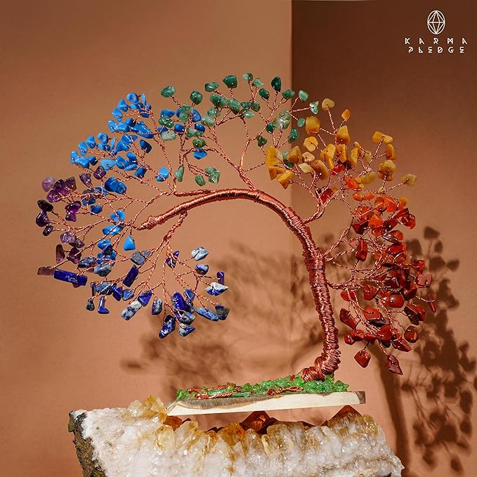7 Chakra Healing Crystal Tree of Life for Home and Office Decor, Positive Energy, Wealth, Good Luck, Reiki Healing Crystals and Stones, Handmade Feng Shui Decoration, Birthday Gifts for Women