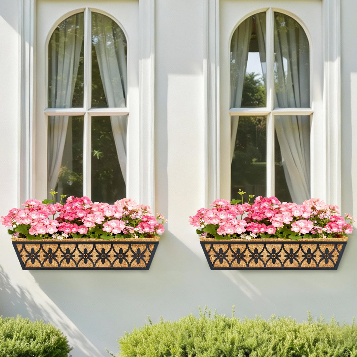24 Inch Window Boxes Planters Railing Planter Box - 4 Pack Deck Railing Planter Boxes with Adjustable Brackets Coco Liners Balcony Planters Railing Hanging for Window Flower Boxes Outdoor Garden Decor