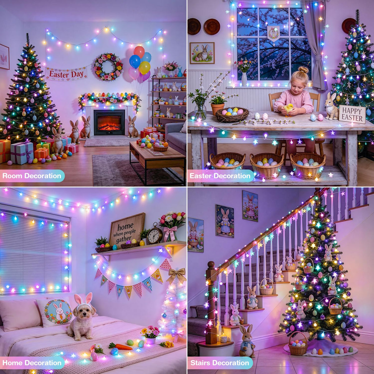 JMEXSUSS 100 LED Easter Lights String Globe Star, 33 FT, USB, Multicolor