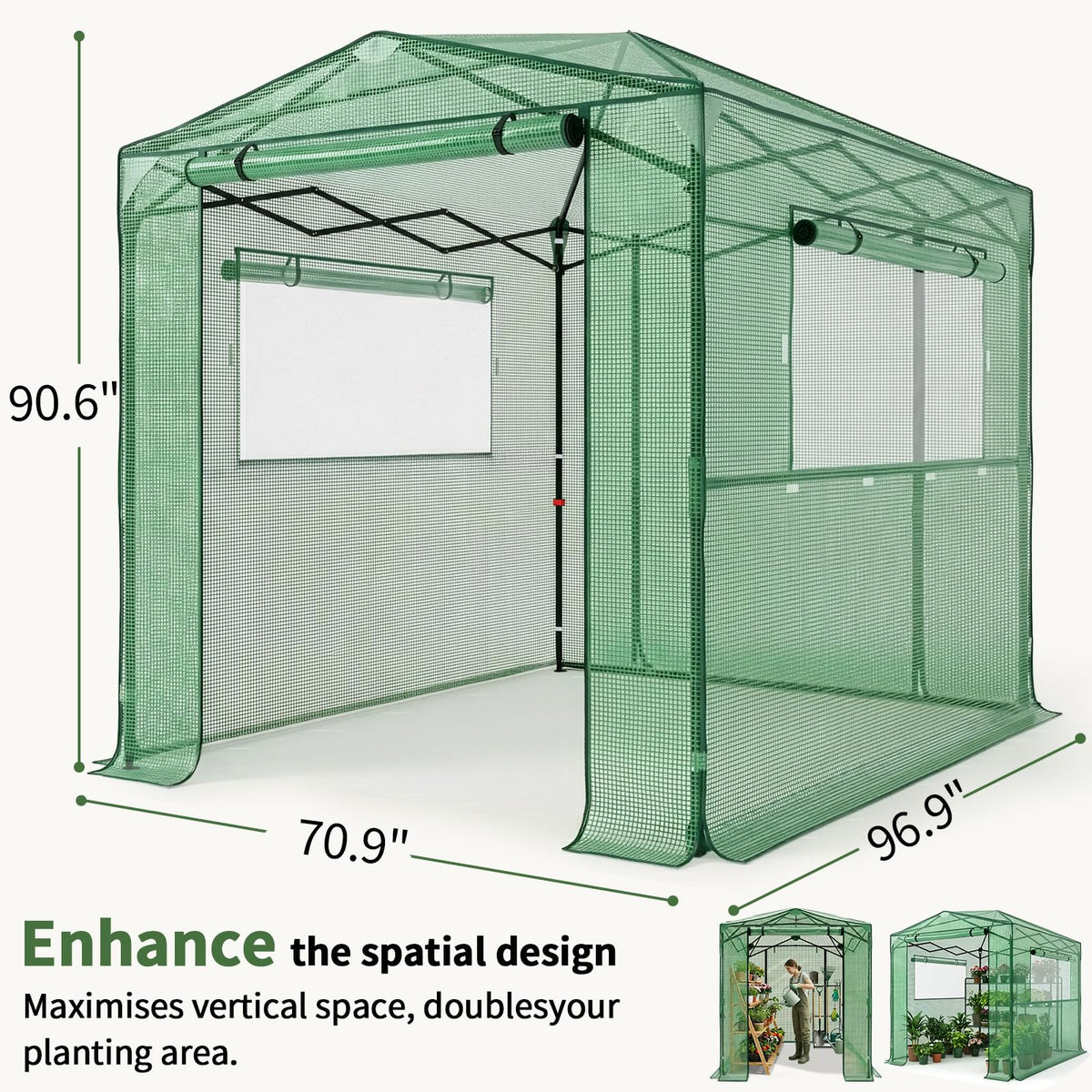 Outvita 6x8ft Greenhouse, Instant Walk-in Pop Up Tent Greenhouse for Indoor Outdoor Gardening Easy Setup Shelter with Roll-up Zipper Entry Doors and Windows