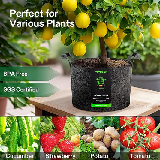 VIVOSUN 5-Pack 30 Gallons Grow Bags, Heavy Duty Thickened Nonwoven Fabric Pots with Handles