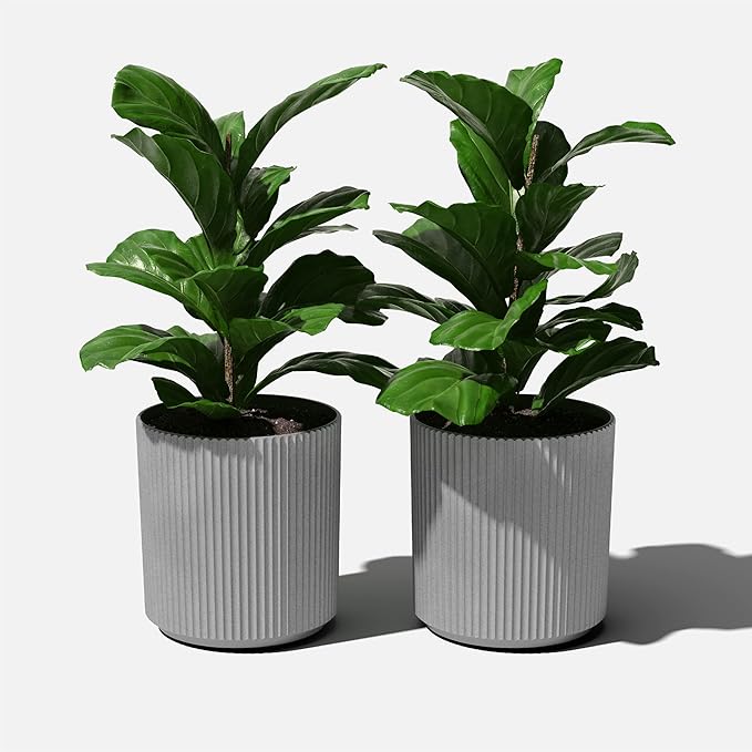 Veradek Round Demi Planter Pots for Indoor/Outdoor Garden Use | Made from Plastic - Concrete Mix with Drainage Holes | Perfect for Small to Large Succulent Plants, Flowers, Modern Interior Plants