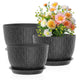 Meowell 12/10/9 inch Large Flower Pots, 3 Set Big Plant Pots for Outdoor Indoor Plants with Water Ripples, Wide Plastic Planters with Drainage Holes and Saucers for Garden House Plants, Speckled Black