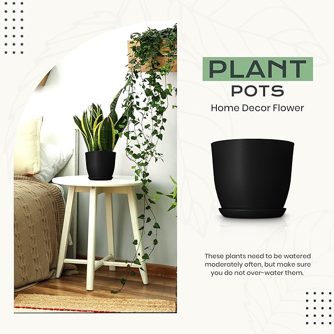 Utopia Home - Plant Pots Indoor with Drainage - 7/6.6/6/5.3/4.8 Inches Home Decor Flower Pots - Pack of 10 Plastic Planters for Indoor Plants, Cactus, Succulents Pot - Black