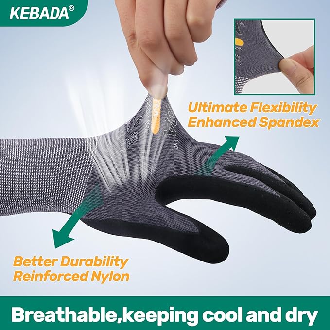 Kebada W2 Micro-Foam Coated Work Gloves, Touchscreen Working Gloves with Grip, Idea for Package Handling, Gardening, and Construction, 6 Pairs, Small