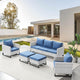 Belord Wicker Patio Furniture 5 Piece Outdoor Sofa Set, Oversize Outdoor Dining Chairs with Rattan Ottomans, Conversation Sets Patio Furniture Come with Removable Washable Cushion Blue, Light Grey