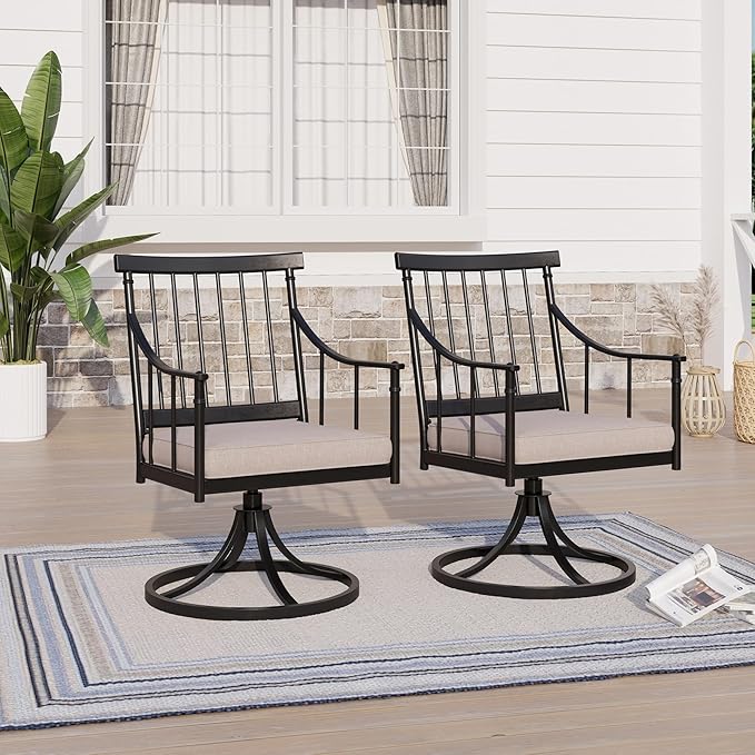 Sophia & William Swivel Patio Chairs Set of 4, Metal Rocker Rocking Outdoor Dining Chairs with Seat Cushions, Patio Bistro Steel Furniture Chairs with Armrest for Outside Yard, 4 Pack