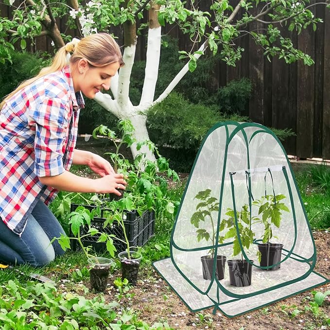 Suzile 4 Pcs Pop up Small Greenhouse for Winter Mini Greenhouse PVC Clear Easy to Install Portable Flowerpot Cover Plant Grow Tent with Nails for Indoor Outdoor Gardening, 25.2 x 25.2 x 25.6 Inches