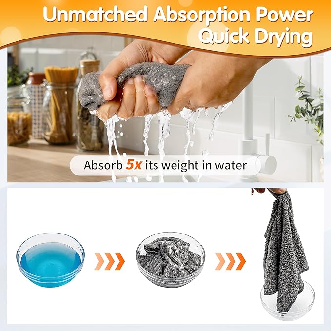 FIXSMITH Microfiber Cleaning Cloth -Pack of 12, Highly Absorbent Cleaning Rags(Grey&Orange), 16"X12" All Purpose Cleaning Towels for Housekeeping, Kitchen, Car, Reusable Microfiber Towels
