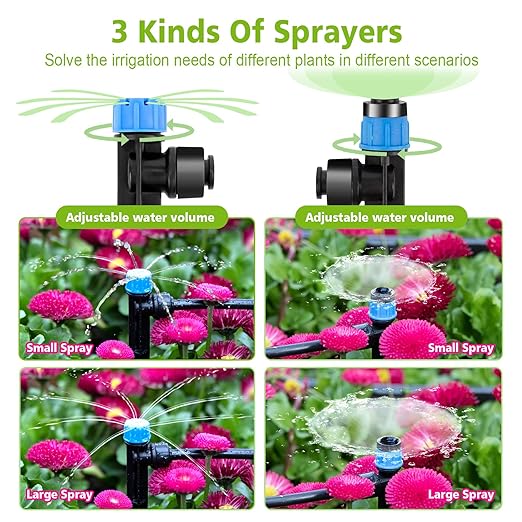 102FT Drip Irrigation System Kit, New Quick-Connect, Automatic Garden Watering Misting System for Greenhouse, Yard, Lawn, Plant with 1/2 inch Hose 1/4 inch Distribution Tubing and Accessories
