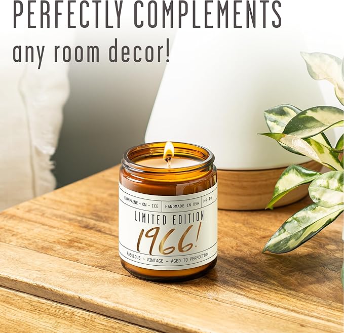 60th Birthday Gifts for Women Ideas - 'Limited Edition 1966' Soy Candle, w/Champagne on Ice I 1965 60th Birthday Gift Ideas I 9oz Reusable Jar, 50Hr Burn, Made in USA