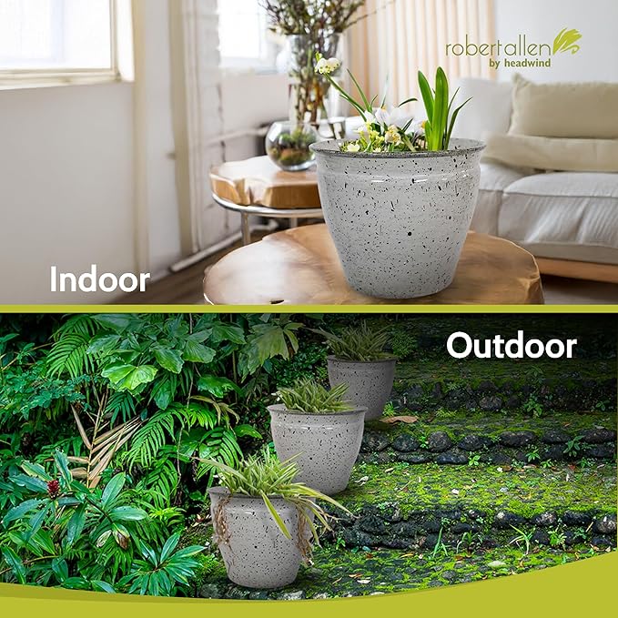 Headwind Riverside Collection – 14" Dalmation Glazed Decorative Plant Pots Indoor with Drainage & Outdoor - Modern Flower Pot Weather-Resistant Lightweight Planter by Robert Allen