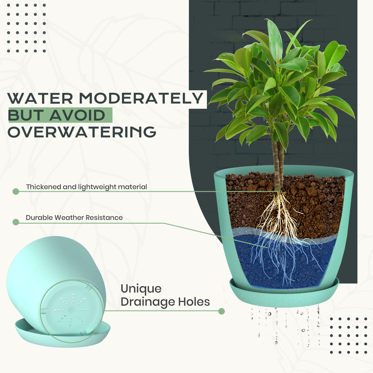 Plant Pots Indoor with Drainage, 10 Pack Multi-Size Planters Set, Aqua