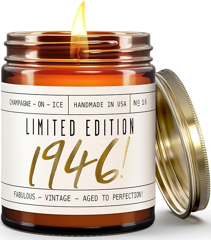 80th Birthday Gifts for Women - 'Limited Edition 1946' Soy, w/Champagne on Ice I 1946 Birthday Gifts for Women I 16oz Reusable Jar, 50Hr Burn, Made in USA