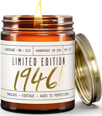 80th Birthday Gifts for Women - 'Limited Edition 1946' Soy, w/Champagne on Ice I 1946 Birthday Gifts for Women I 16oz Reusable Jar, 50Hr Burn, Made in USA