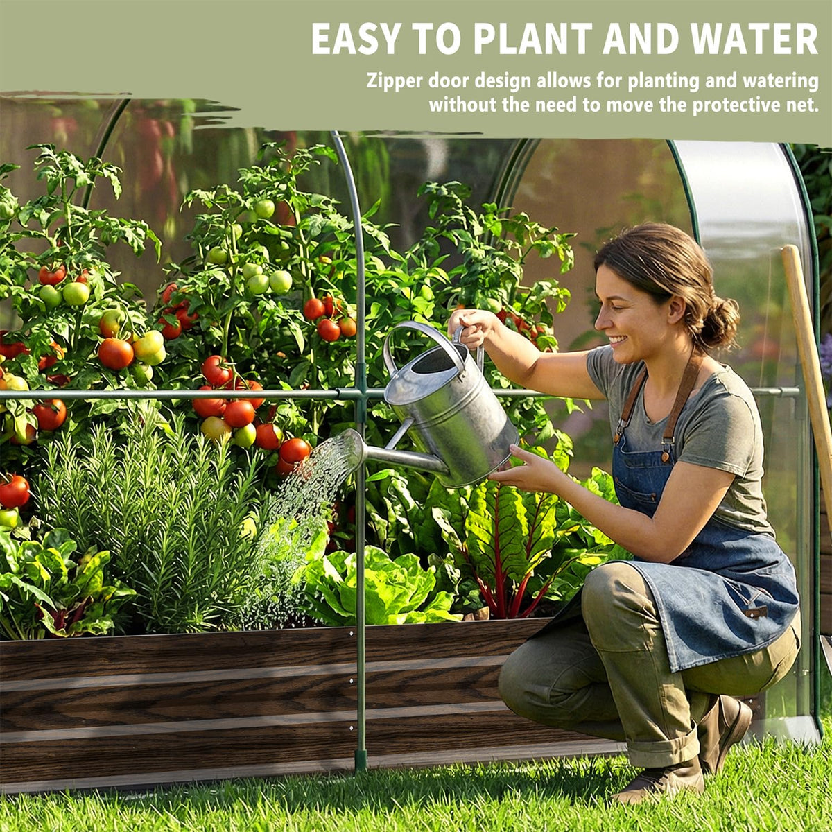 SUNYRISY Outdoor Galvanized Raised Garden Bed with Greenhouse