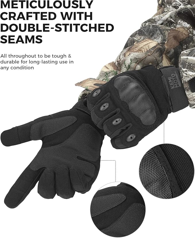 KEMIMOTO Tactical Gloves for Men, Touchscreen Motorcycle Gloves with Hard Shell & Palm Padding for Sports Motorcycle Cycling Tactical Airsoft Paintball Hunting Hiking Camping Climbing