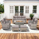 Luxury Patio Furniture Set with 42.5" Fire Pit Table, 8 Pieces High Back All Weather Wicker Outdoor Furniture w/ 6-Inch Thick Cushions, Patio Swivel Chairs Couch for Deck Balcony Backyard Grey