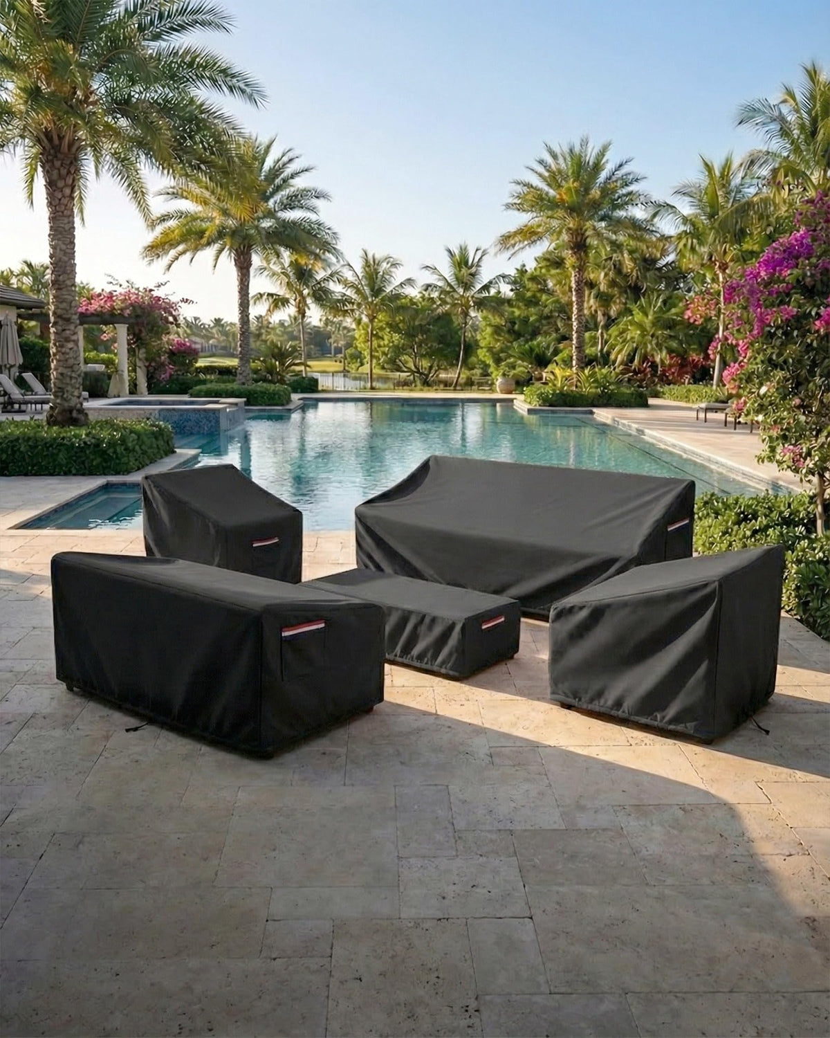 Patio Furniture Covers Set for 3-Piece Bistro Sets, Heavy-Duty 600D Waterproof Outdoor Furniture Covers for 2 Chairs & Coffee Table, UV Resistant, All-Season Protection for Patio, Porch Backyard,Black