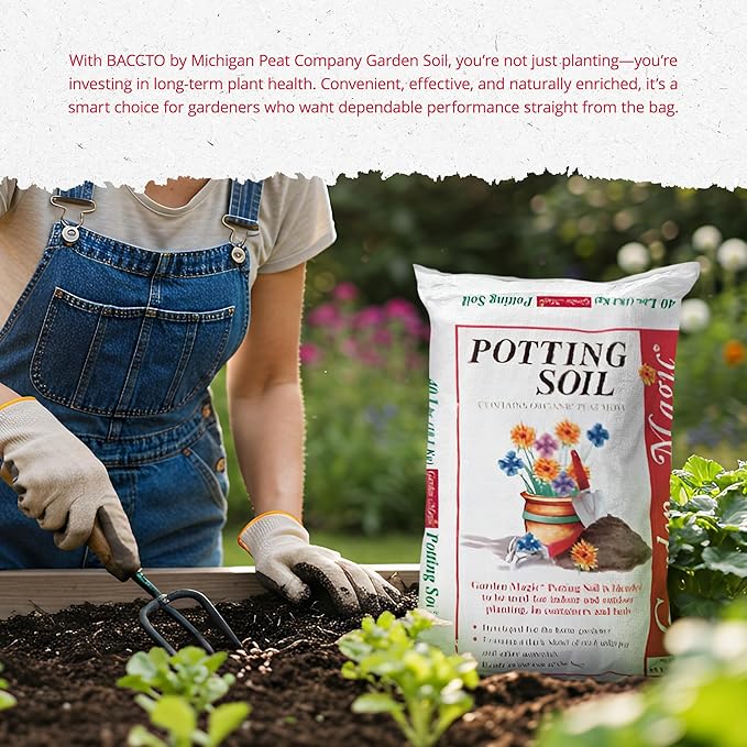 Michigan Peat 40 Pound Bag of Garden Magic General Purpose Moisture Retaining Potting Soil Mix for Indoor and Outdoor Planting