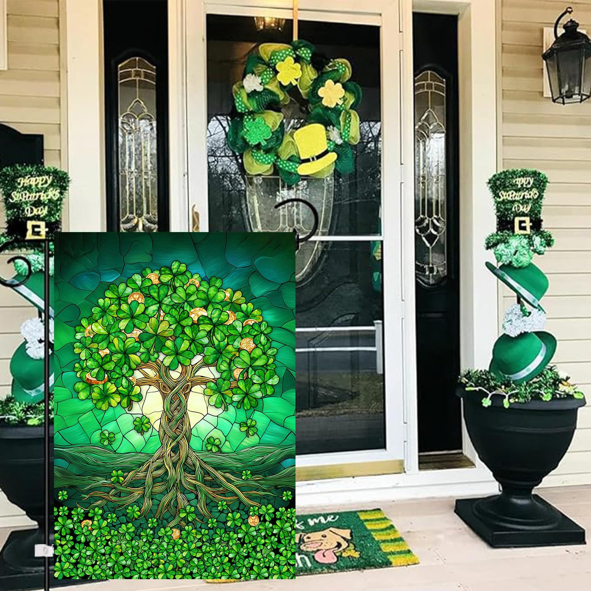 St Patricks Day Garden Flag 12x18 Double Sided Outside Shamrock Clover Tree Life Welcome Holiday Yard Signs for Saint Patrick Spring Outdoor Decorative