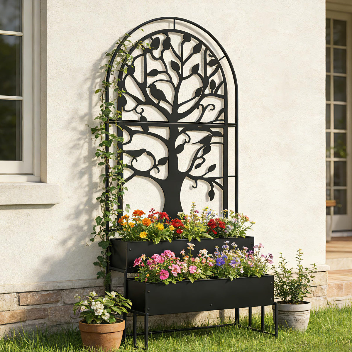 Arched Planter Box with Trellis, Outdoor Privacy Planter, Raised Garden Bed