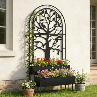 Arched Planter Box with Trellis, Outdoor Privacy Planter, Raised Garden Bed