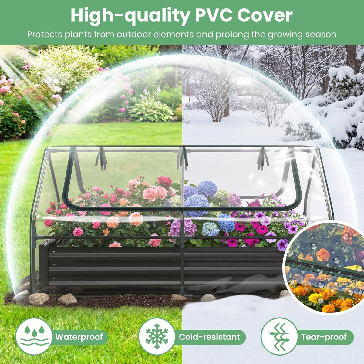 HAPPYGRILL Raised Garden Bed with Cover & 2 Roll-up Windows