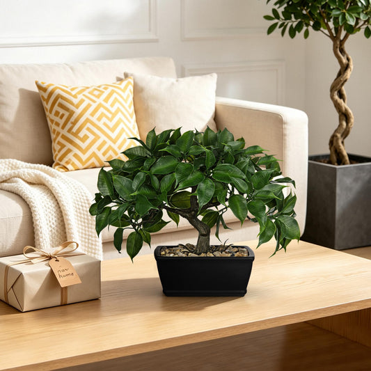 Small Fake Bonsai Tree Artificial Ficus Plant Zen for Shelf Desk Decor