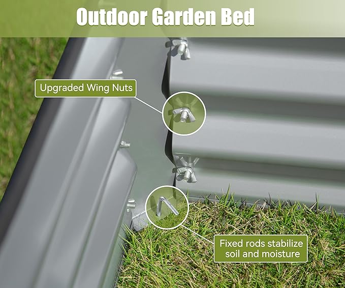Domi Galvanized Raised Garden Bed, Outdoor Planter Garden Boxes Large Metal Planter Box for Gardening Vegetables Fruits Flowers, Silvery (6x3x1.5ft)