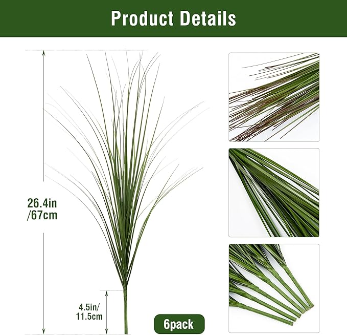 Uqueeten 6PCS Fake Plants Artificial Wheat Grass Greenery Plastic Plants Fake Grass Artificial Plants for Outdoor Decor Artificial Grass Plant with Greenery Stems for Indoor Home Decoration 26.4"