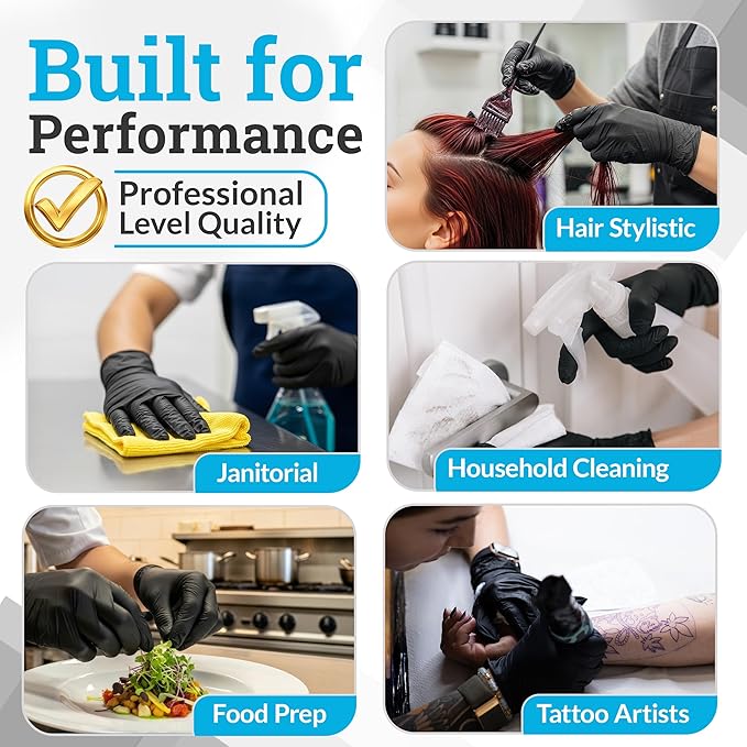 Hand-E Touch Black Nitrile Disposable Latex Free & Powder Free Gloves Small, 200 Count - BBQ, Tattoo, Hair Dye, Cooking & Mechanic Gloves
