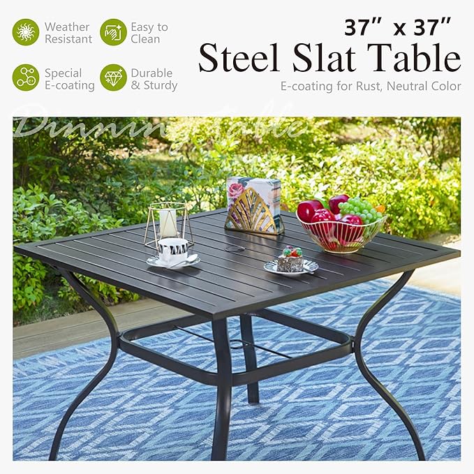 Sophia & William Patio Furniture Outdoor 5 Pieces Dining Set for 4, Metal Patio Table and 4 Chairs, Patio Conversation Set with Seat Cushions and Umbrella Hole for Porch Yard Balcony