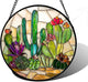 DASTOLL Stained Glass Window Hanging, White Green Cactus Suncatcher Diamond Glass Panel Hangings Sun Catchers Decor for Birthday for Women, Men, Wife, Aunt, and Mom 6.3 in