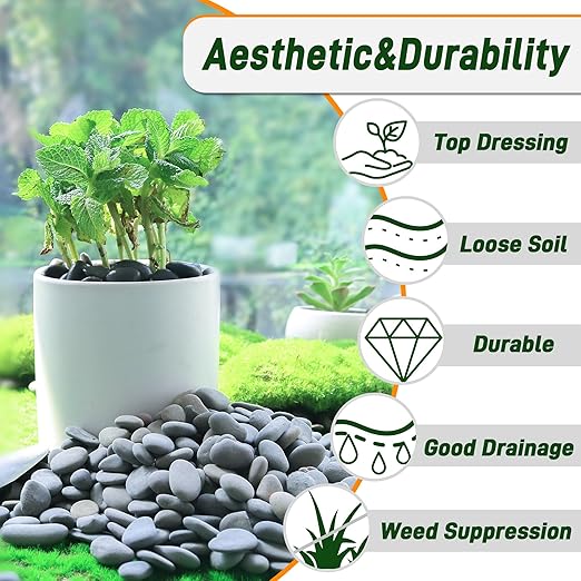 Quibbay 45 LB Mexican Beach Pebbles, 0.4-1 Inch Natural Unpolished Bulk Rocks, Decorative River Rocks for Landscaping Garden Paving Plant, Rocks for Walkways and Outdoor Decorative Stone, Grey