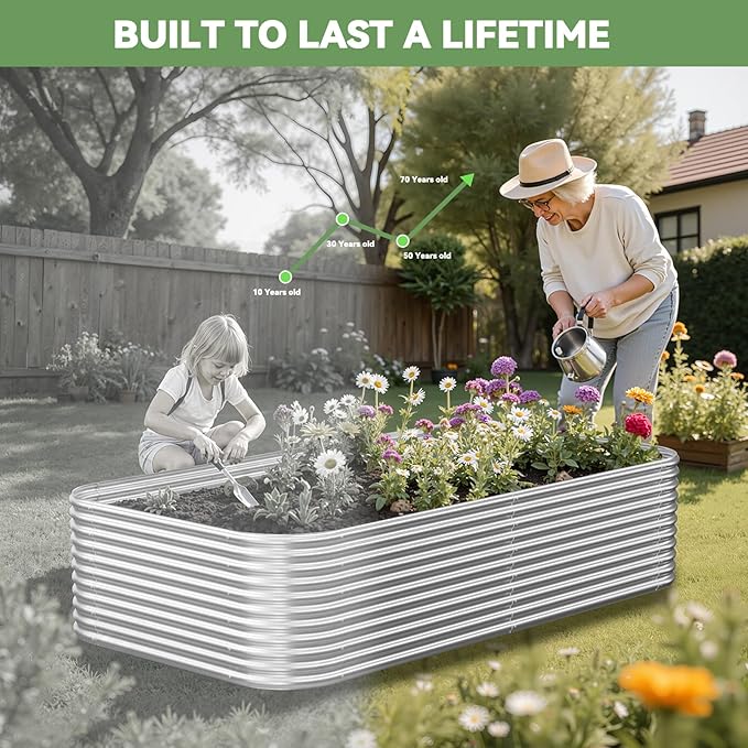 3 Pack Tall 4x2FT Corrugated Galvanized Steel Raised Garden Bed Outdoor, Metal Above Ground Garden Bed for Vegetables and Flowers, Raised Beds for Gardening