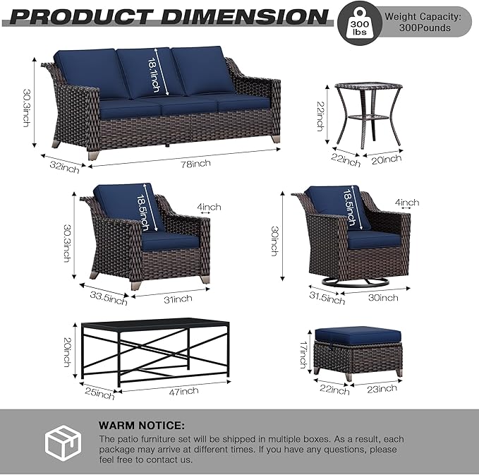 Joyside Wicker Patio Furniture Sets, 3 Pieces Upgraded Large Size Outdoor Furniture with 2 Patio Swivel Chairs and 1 Side Table, Thick Cushions, Wide Armrest