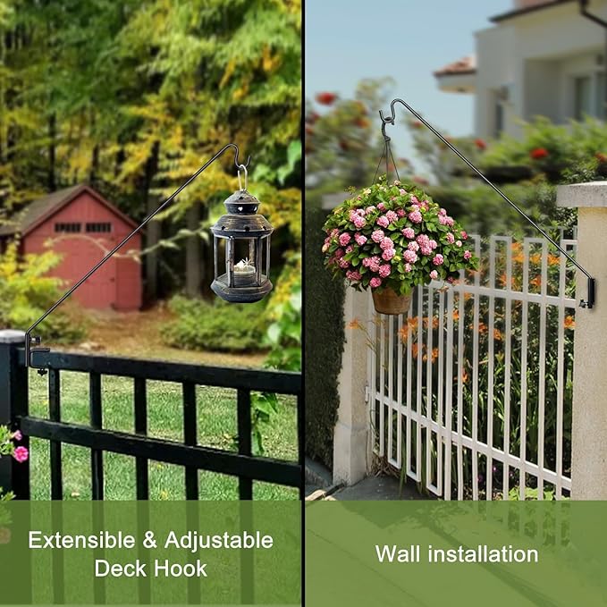 MIXXIDEA Deck Hook Outdoor Hanging Brackets：43 Inches Wall Mounted Hook Plants & Wind Chimes Risk-Free Lanterns Large Wind Chimes Lanterns