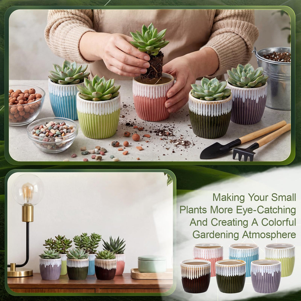 Ferrochef 24 Pcs 2.7 Inch Small Succulent Plant Ceramic Pot with Drainage Hole, Cute Mini Succulent Pots for Plants, Succulents, Cactus, DIY Easter Spring Craft Activity, 6 Colors(Color Blocking)