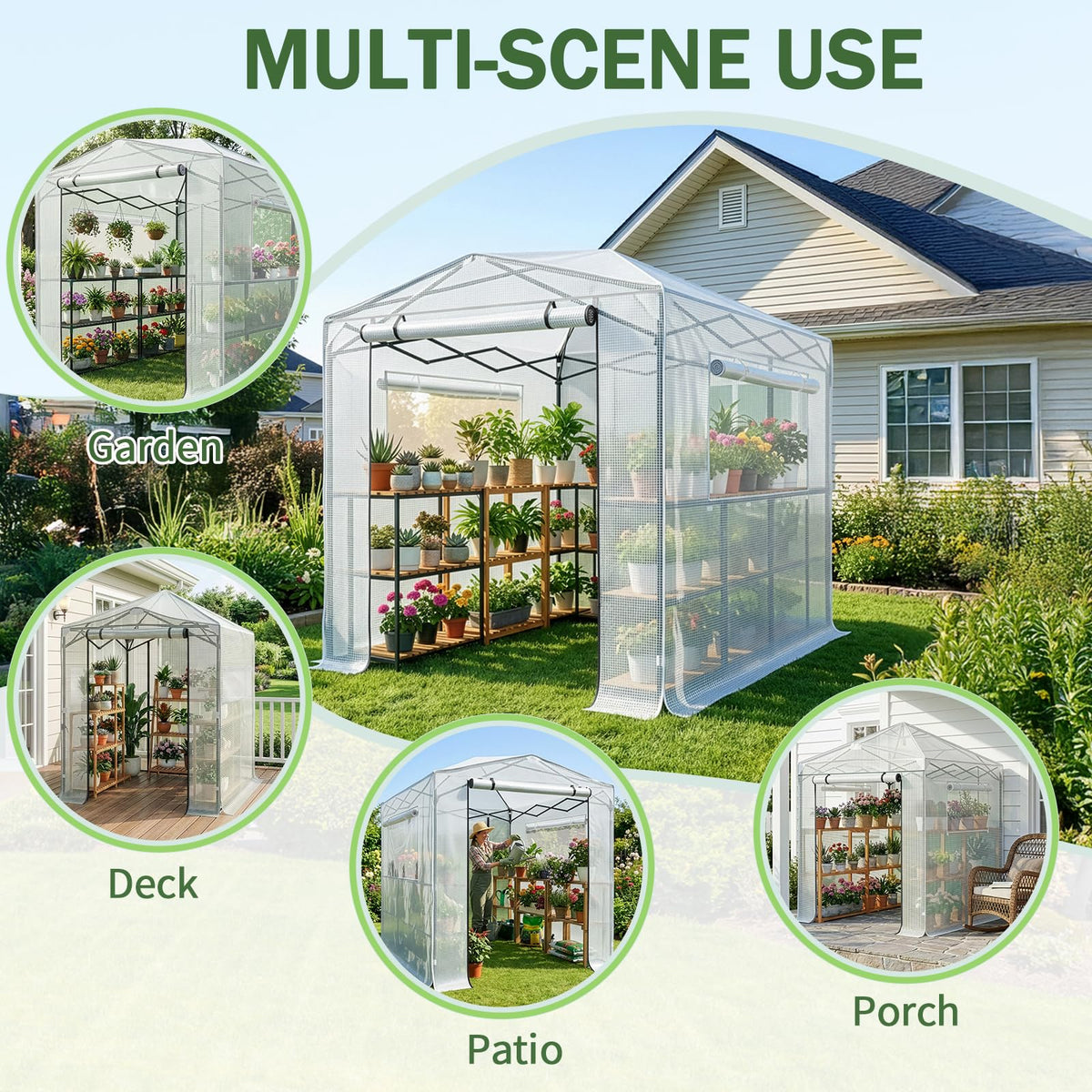 Outvita 6x8ft Greenhouse, Instant Walk-in Pop Up Tent Greenhouse for Indoor Outdoor Gardening Easy Setup Shelter with Roll-up Zipper Entry Doors and Windows